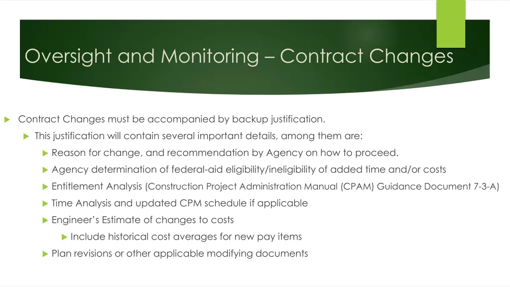 oversight and monitoring contract changes 1