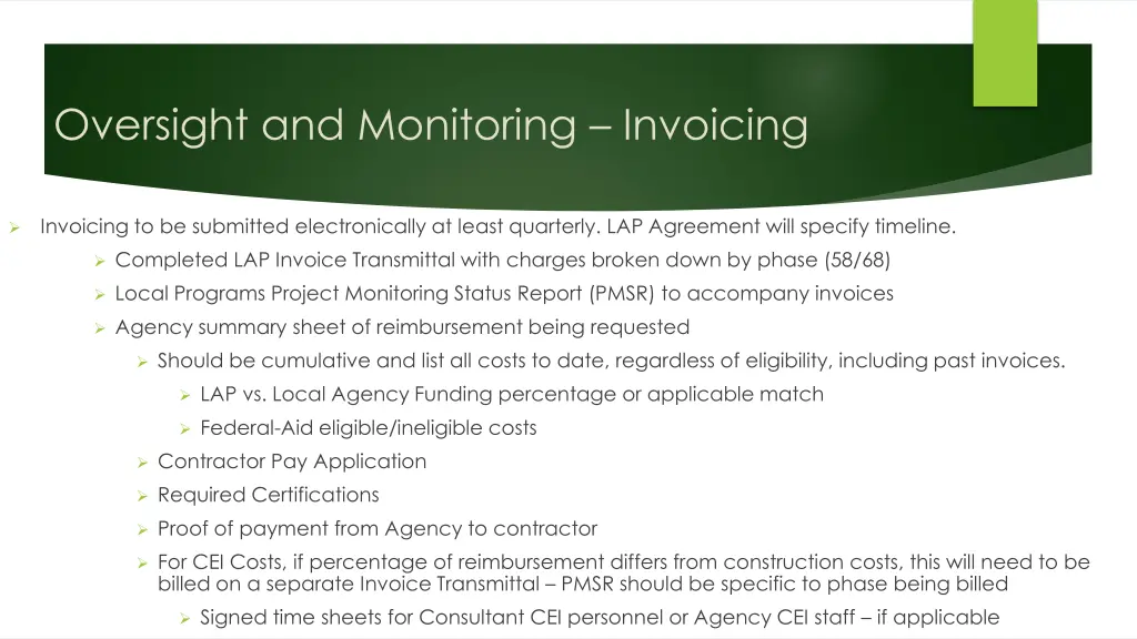 oversight and monitoring invoicing