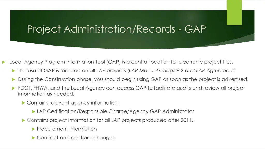 project administration records gap