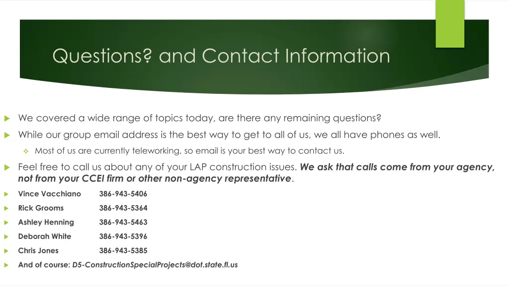 questions and contact information 1