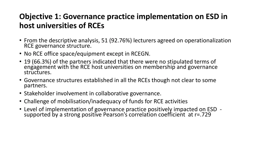 objective 1 governance practice implementation