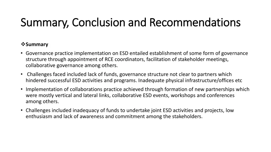 summary conclusion and recommendations summary