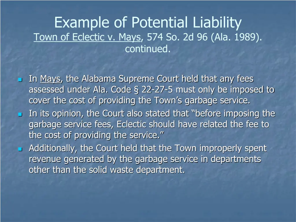 example of potential liability town of eclectic