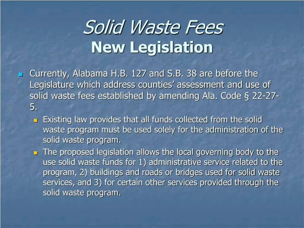 solid waste fees new legislation