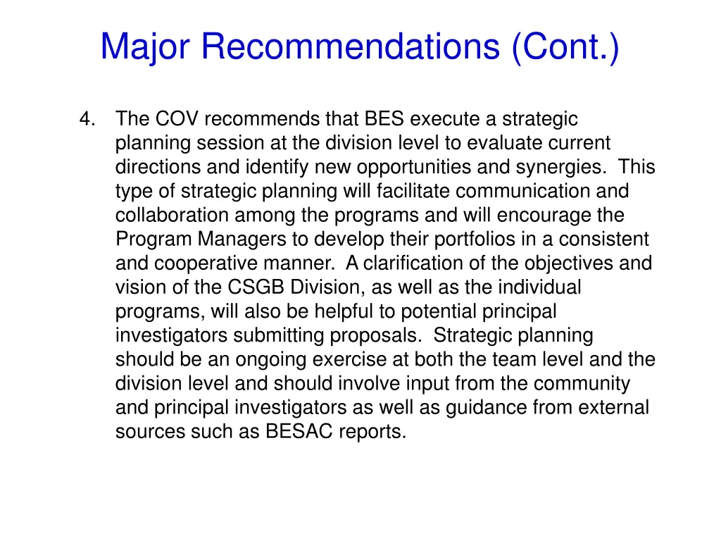 major recommendations cont 1