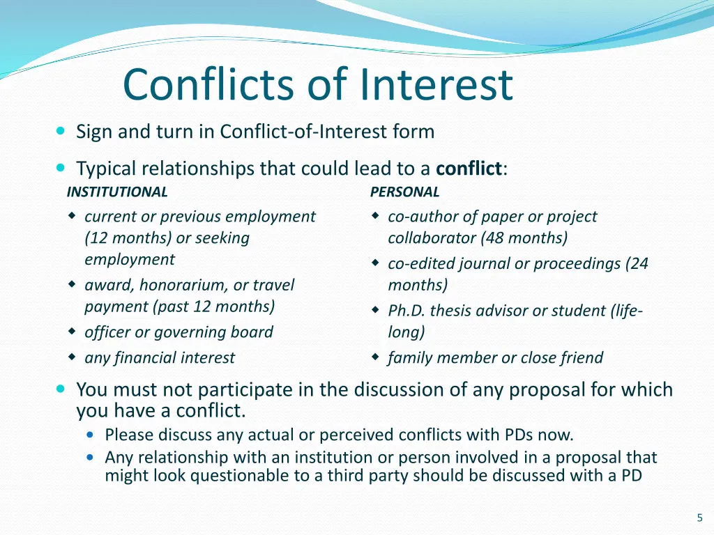 conflicts of interest sign and turn in conflict