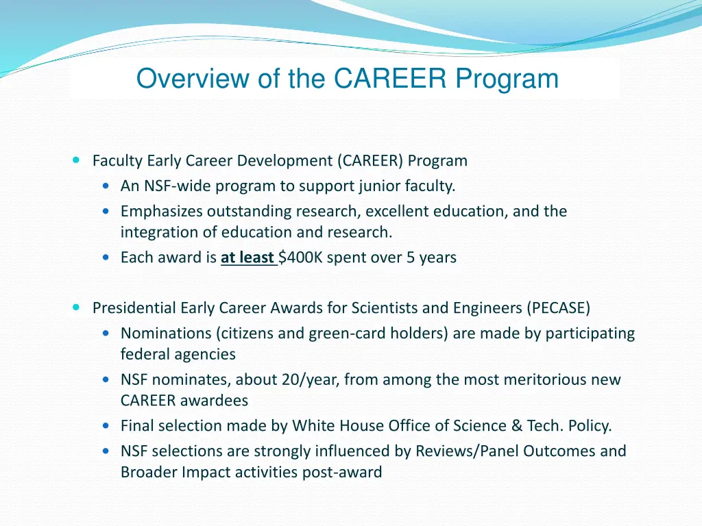 overview of the career program