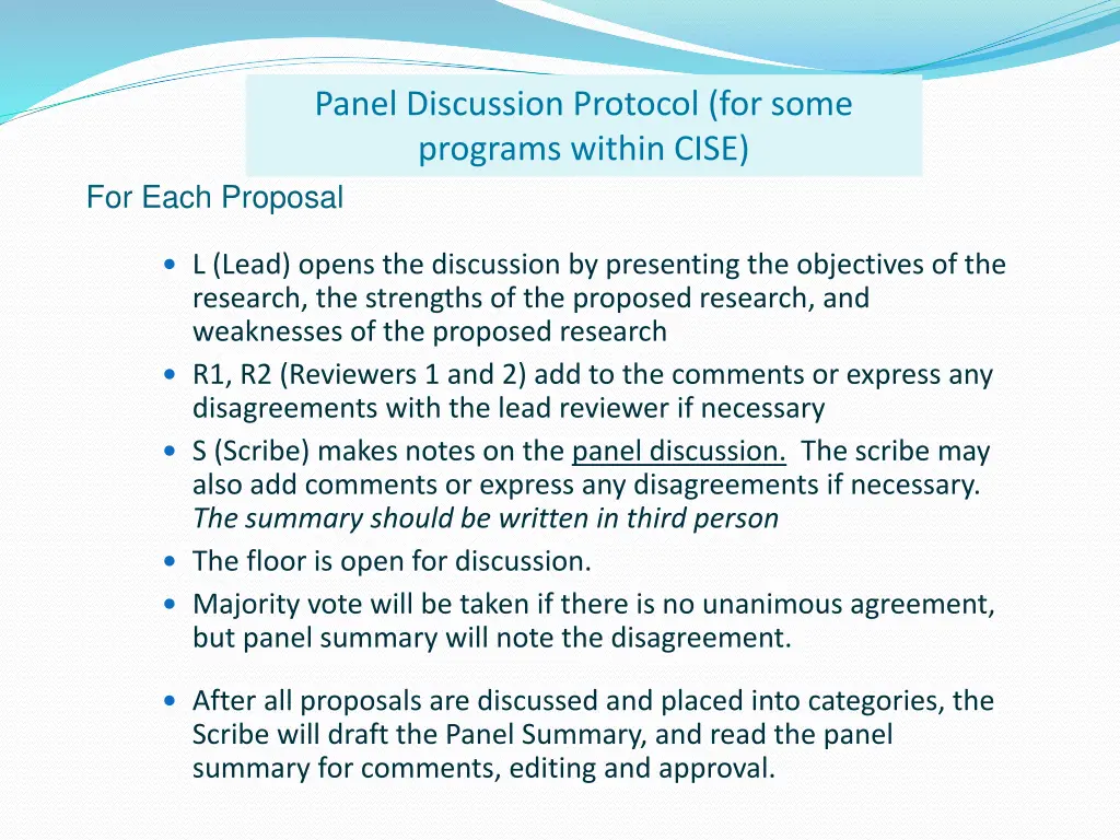 panel discussion protocol for some programs