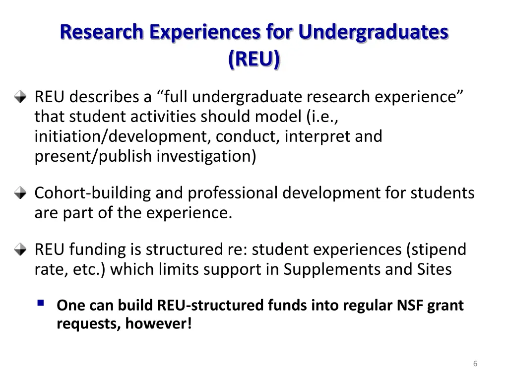 research experiences for undergraduates reu 1