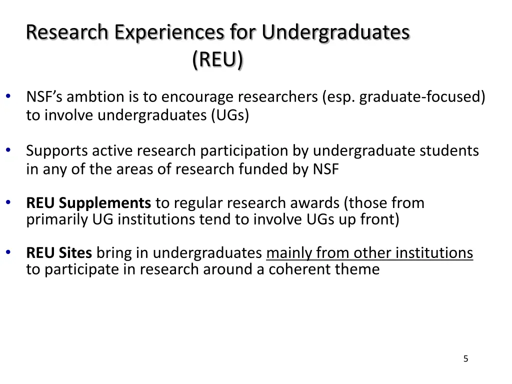 research experiences for undergraduates reu