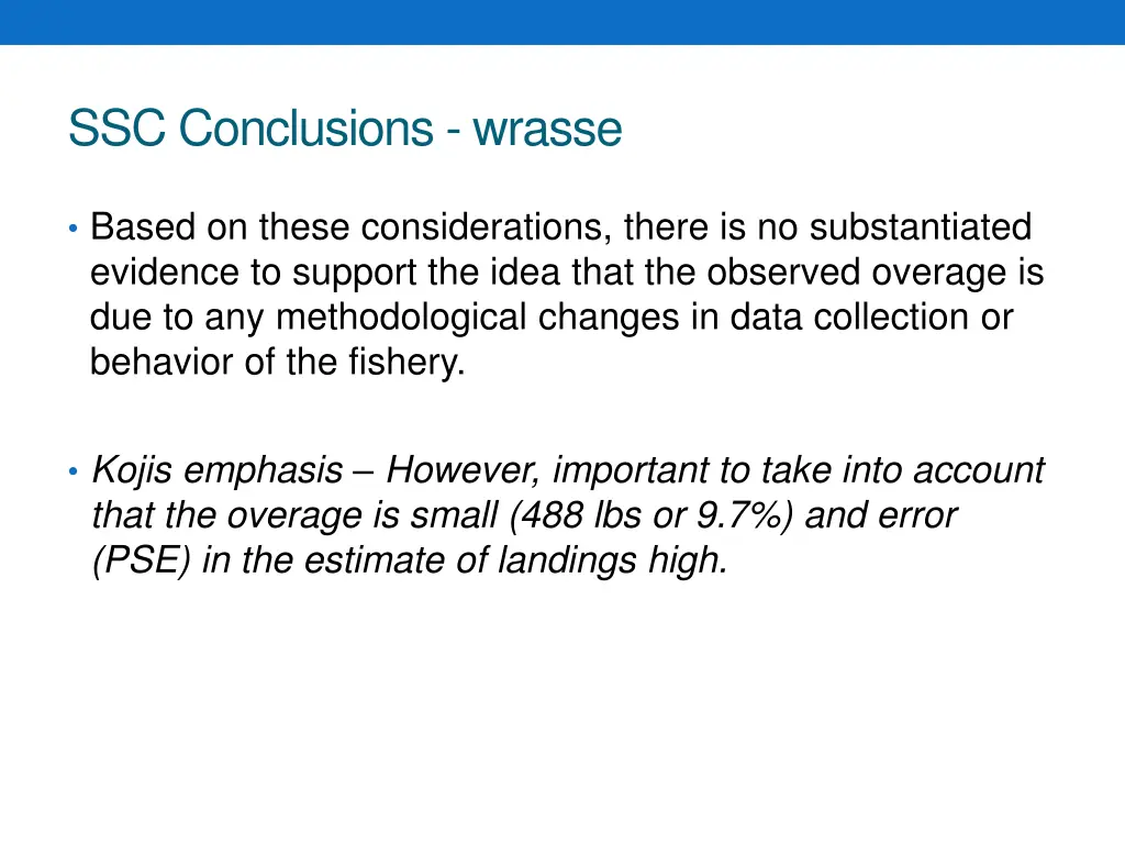 ssc conclusions wrasse