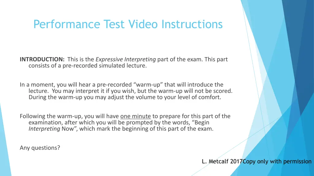 performance test video instructions