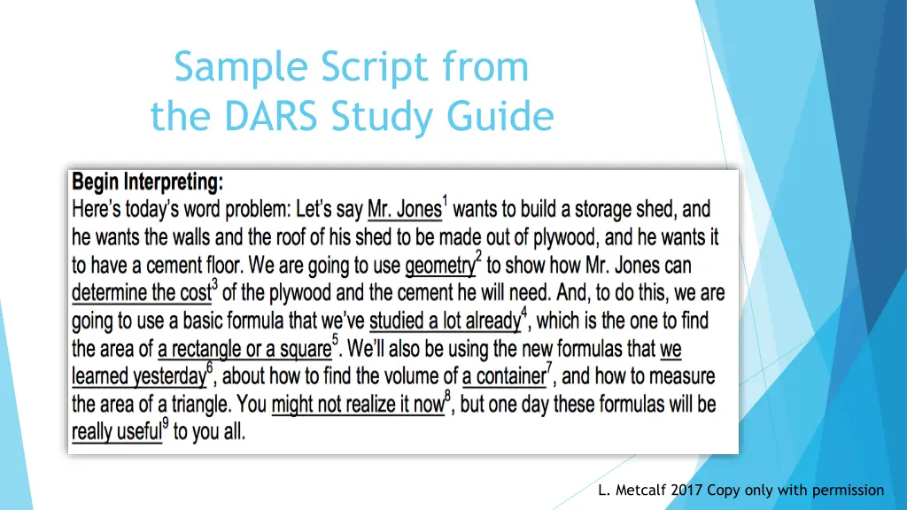 sample script from the dars study guide