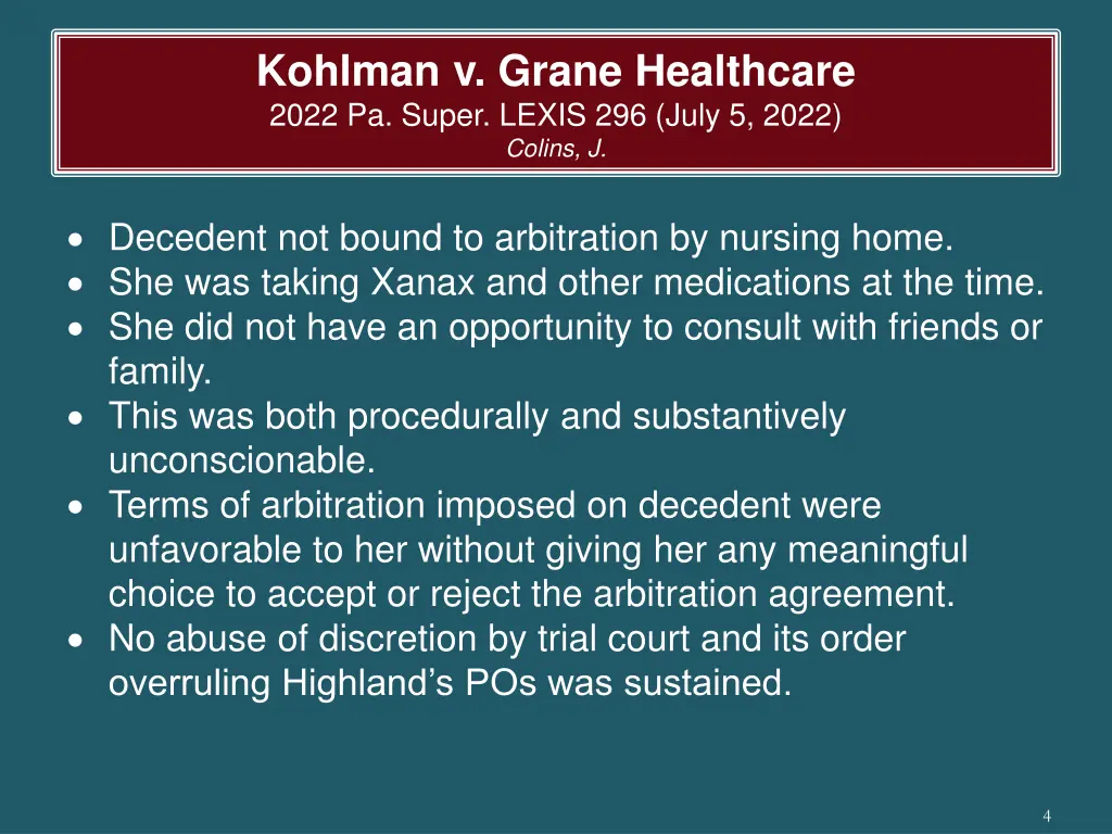 kohlman v grane healthcare 2022 pa super lexis