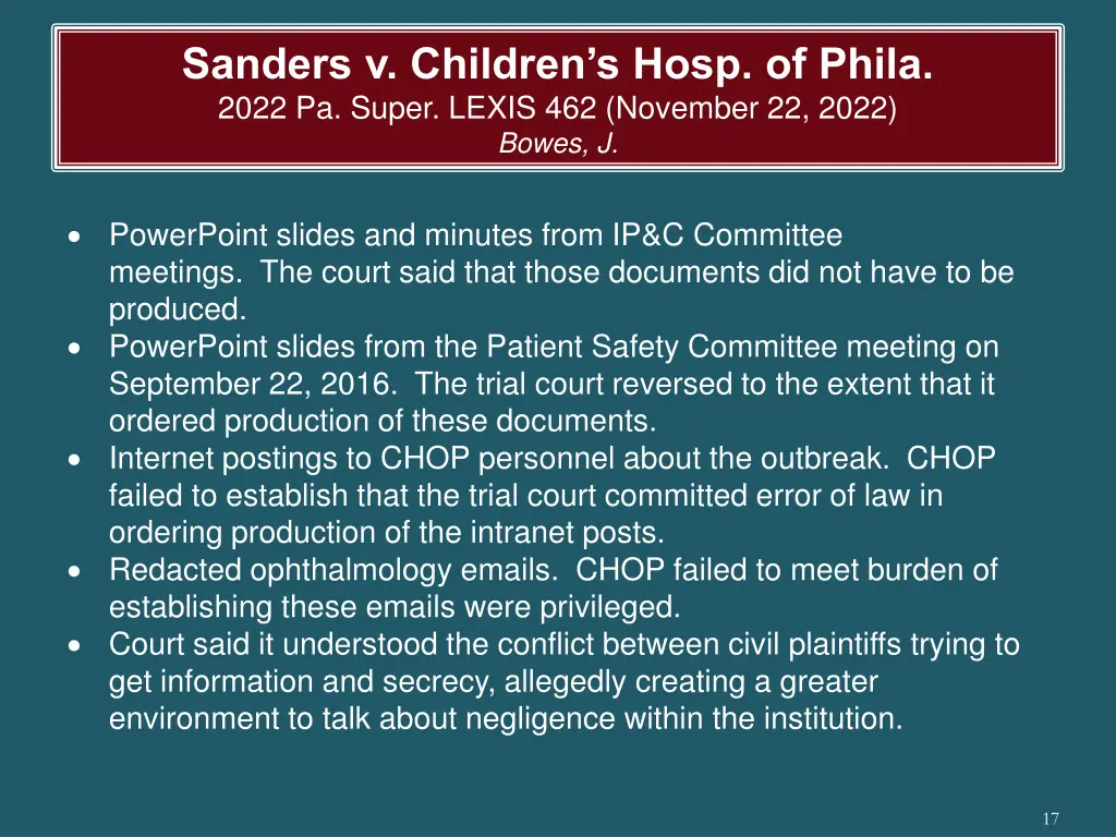 sanders v children s hosp of phila 2022 pa super 2