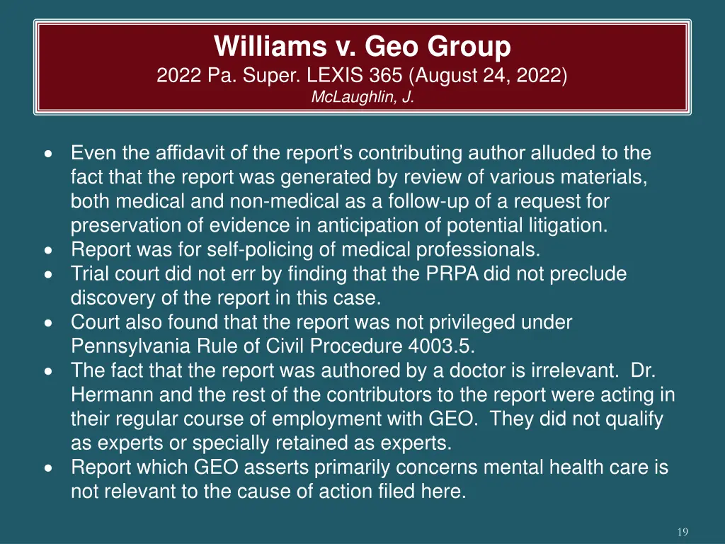 williams v geo group 2022 pa super lexis 1