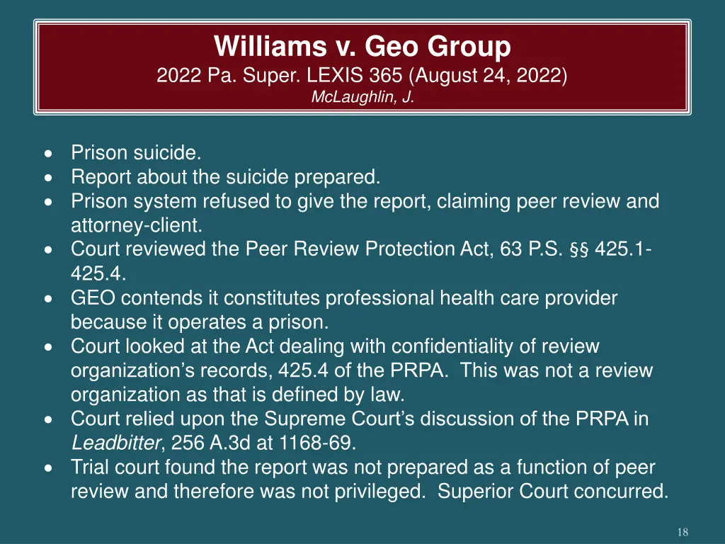 williams v geo group 2022 pa super lexis