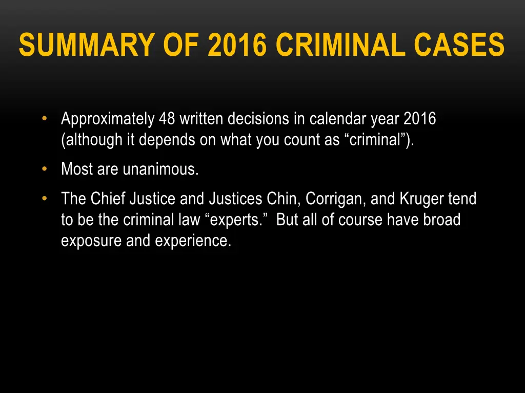 summary of 2016 criminal cases