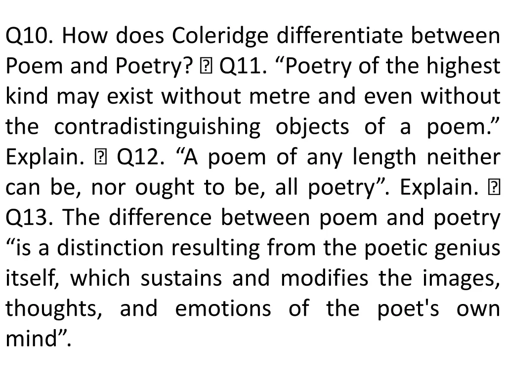 q10 how does coleridge differentiate between poem