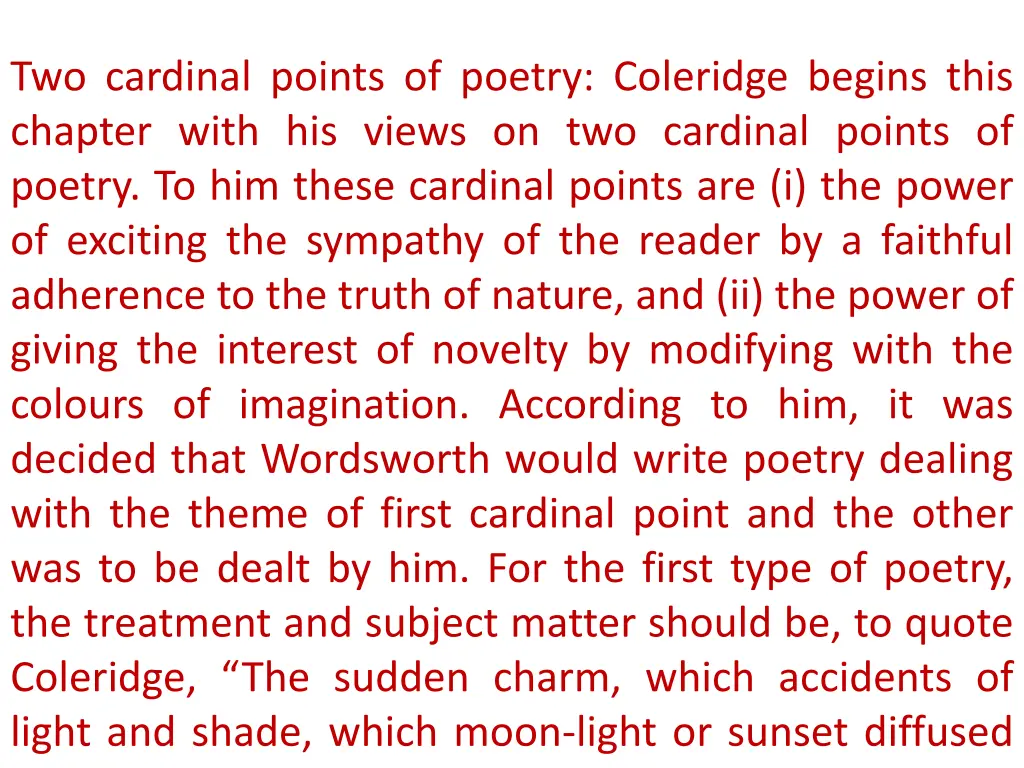 two cardinal points of poetry coleridge begins