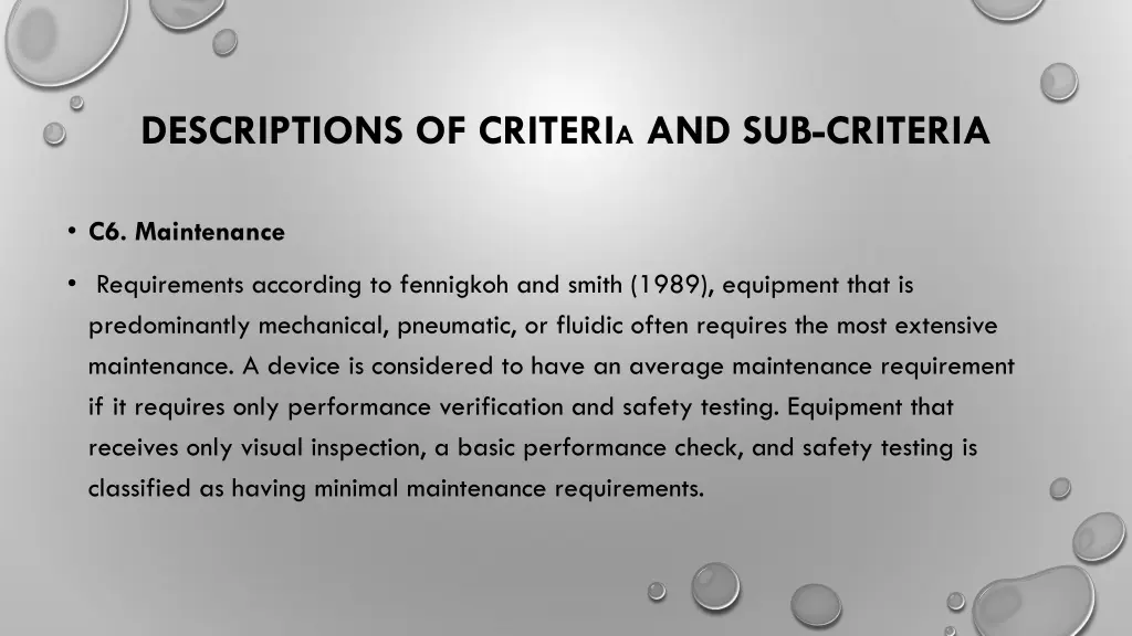 descriptions of criteri a and sub criteria