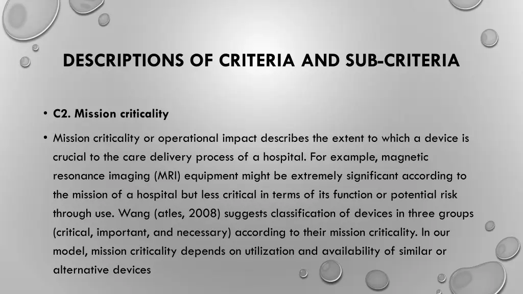 descriptions of criteria and sub criteria 1