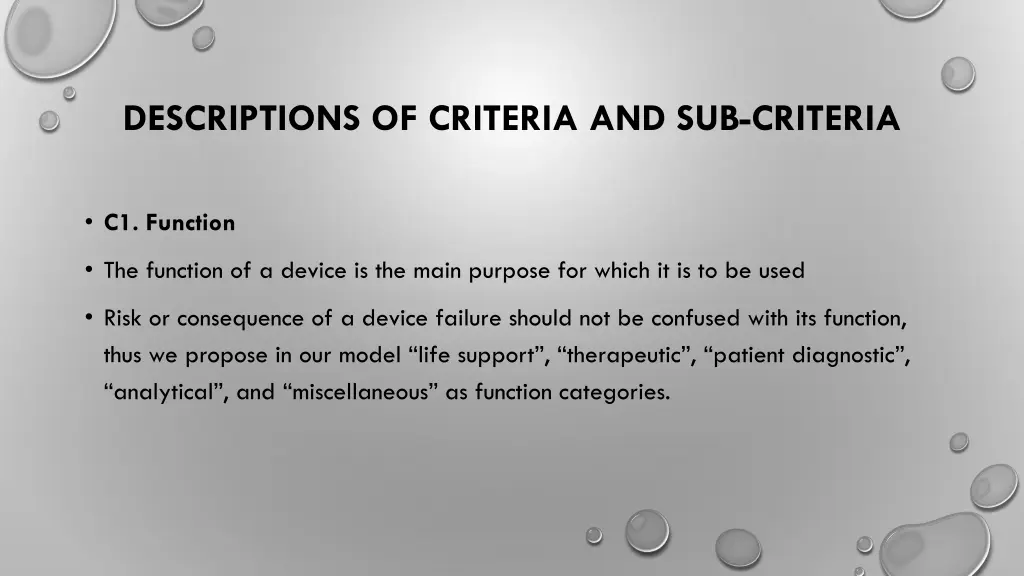 descriptions of criteria and sub criteria