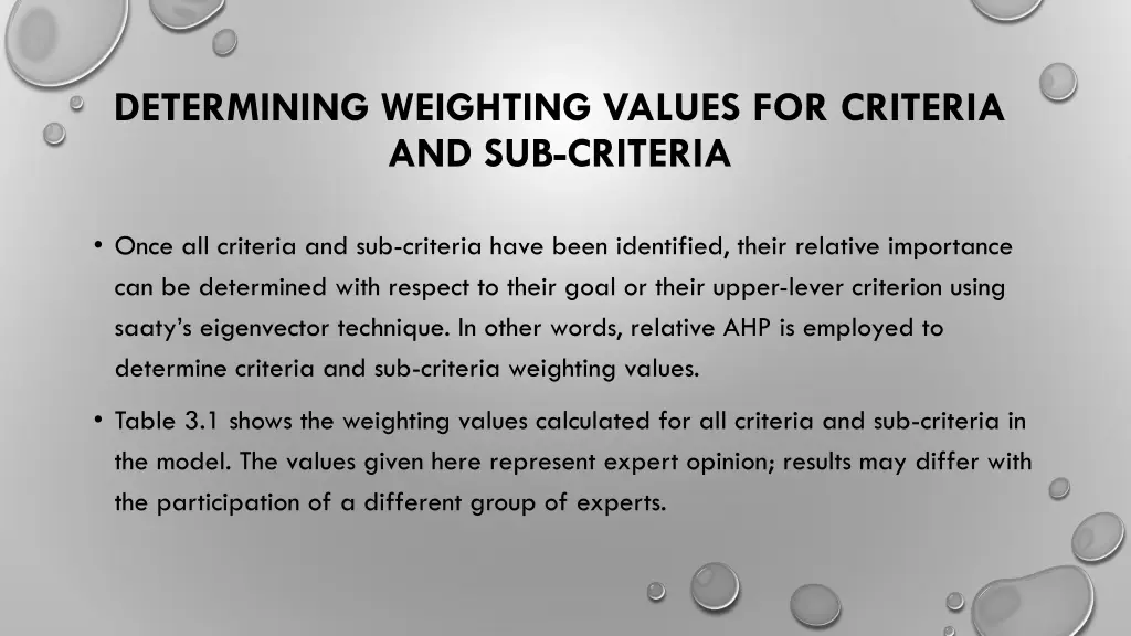 determining weighting values for criteria