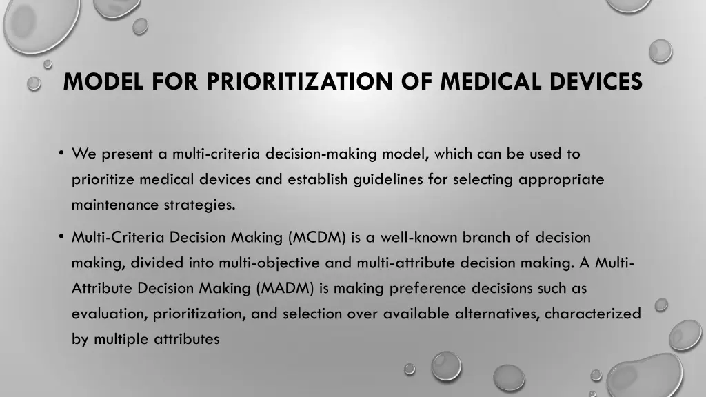 model for prioritization of medical devices