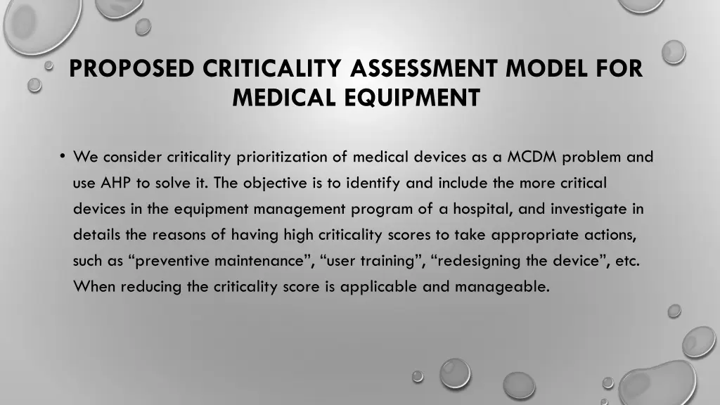 proposed criticality assessment model for medical