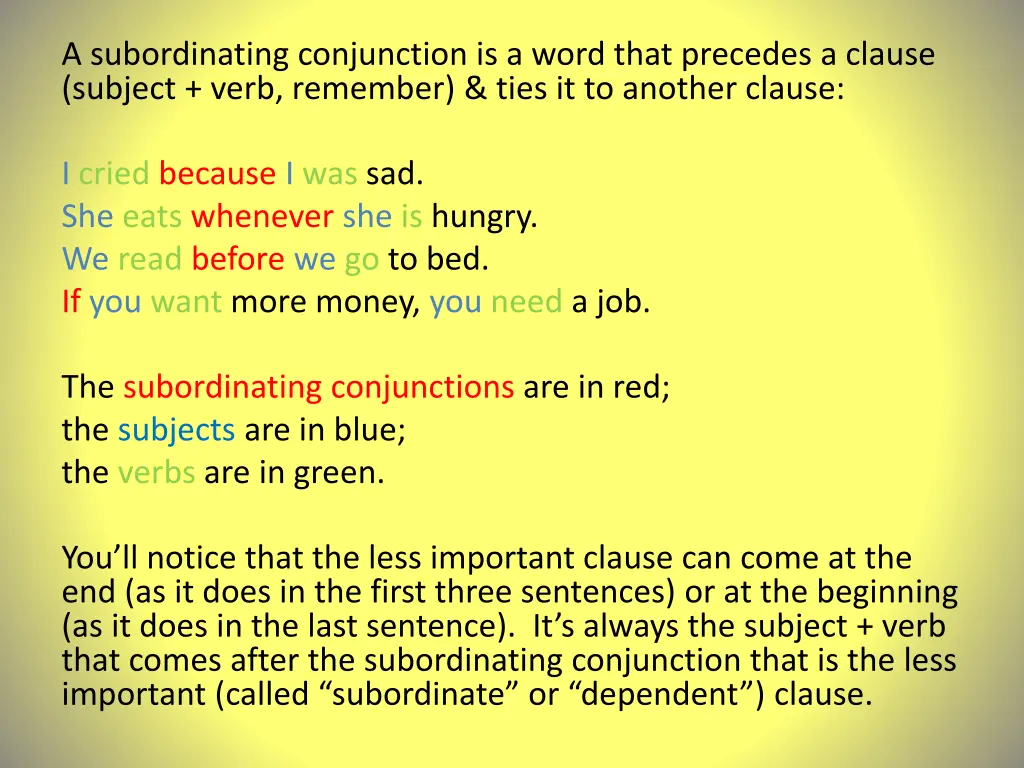 a subordinating conjunction is a word that