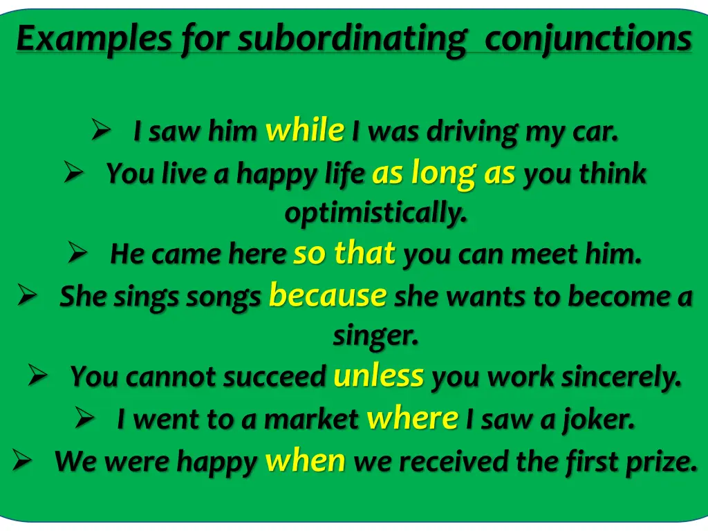 examples for subordinating conjunctions