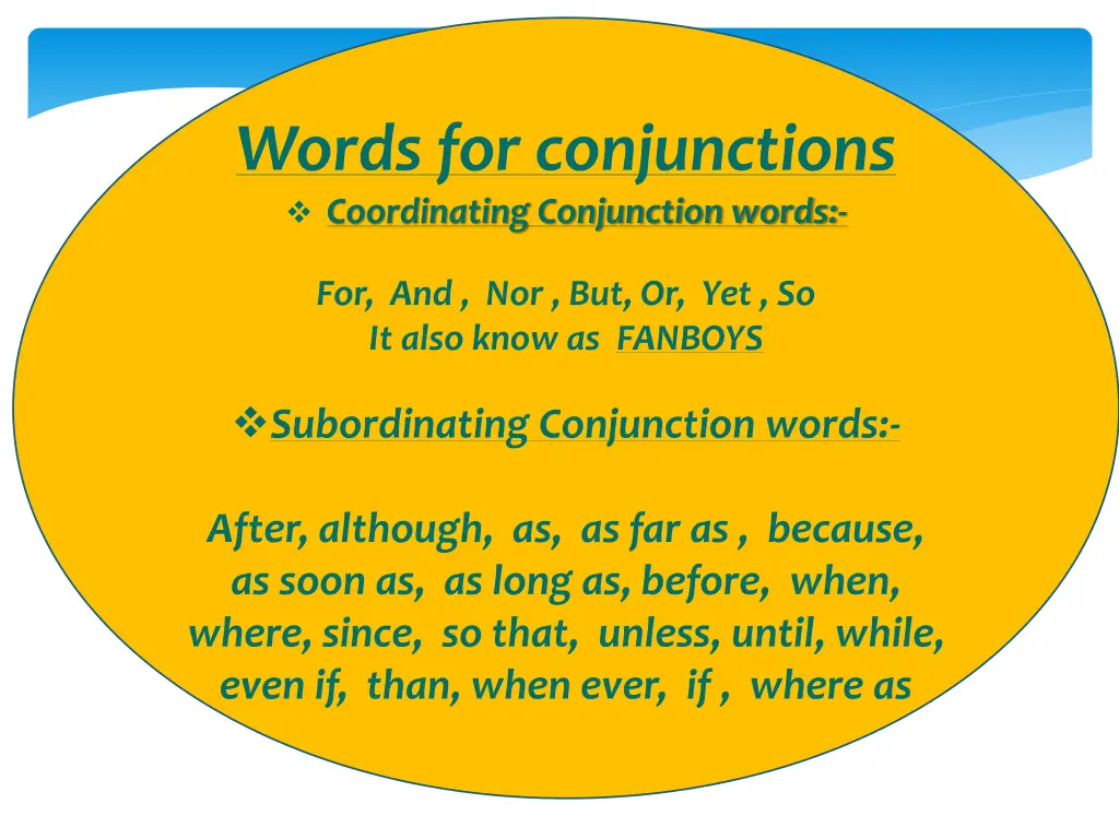 words for conjunctions coordinating conjunction