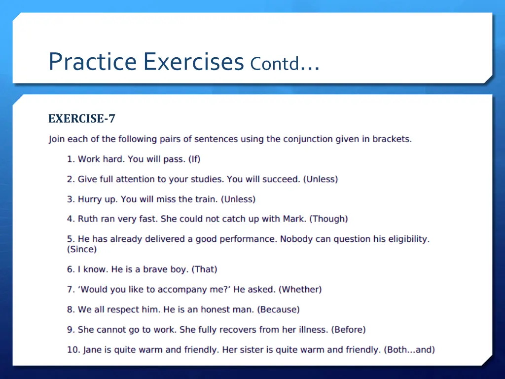 practice exercises contd 11