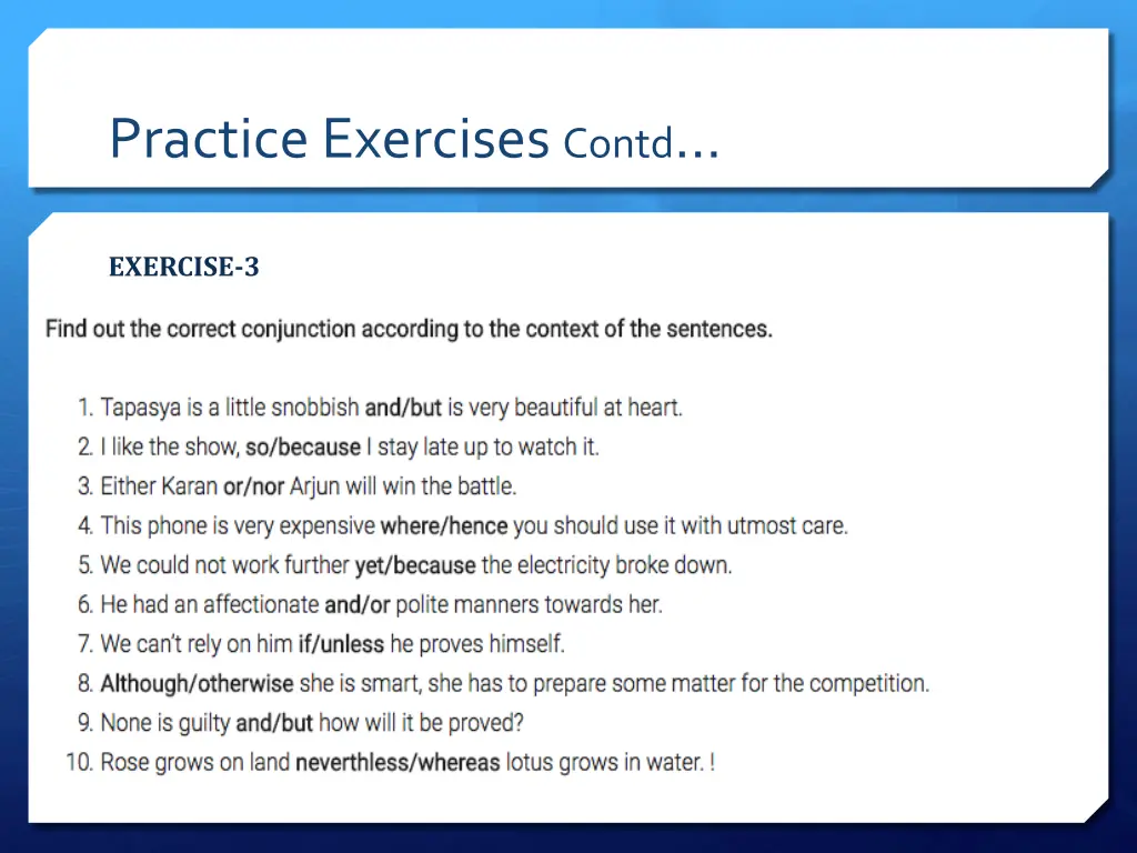 practice exercises contd 2