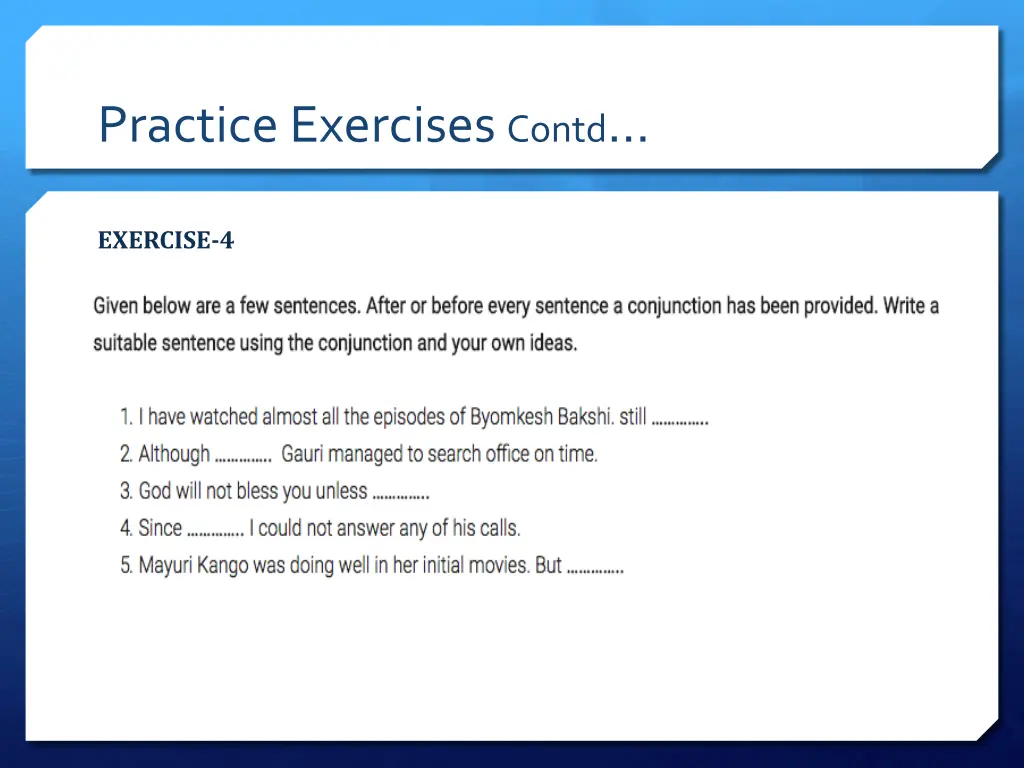 practice exercises contd 4