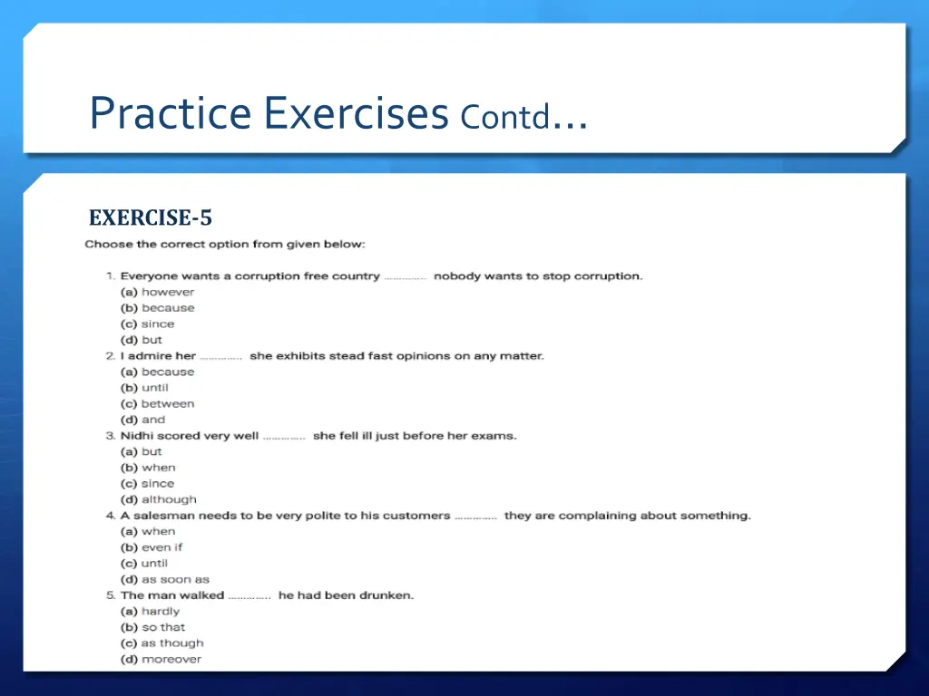 practice exercises contd 6