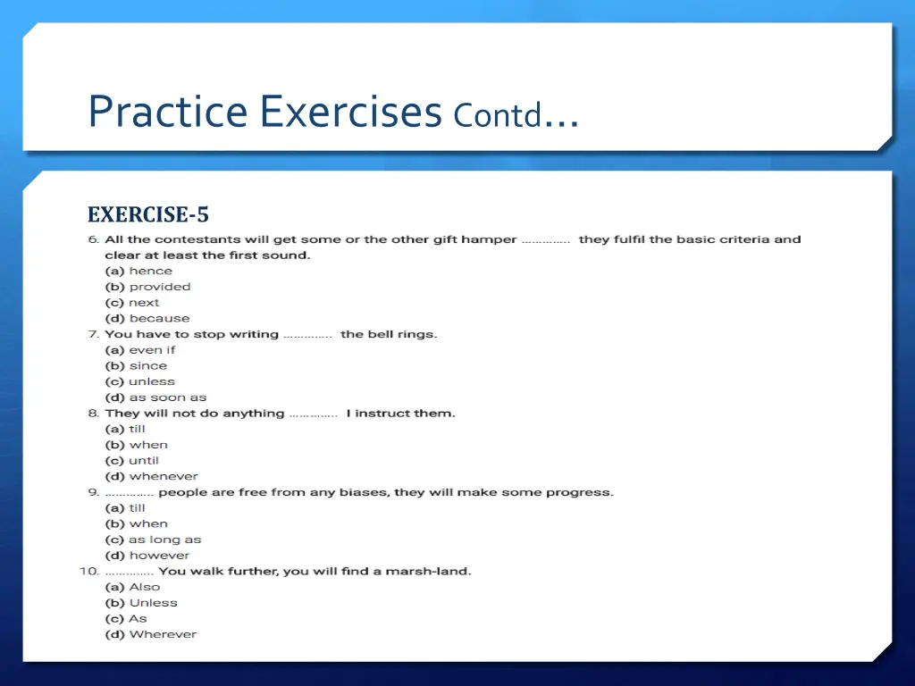 practice exercises contd 7