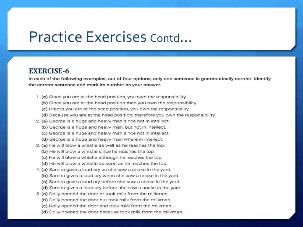 practice exercises contd 9