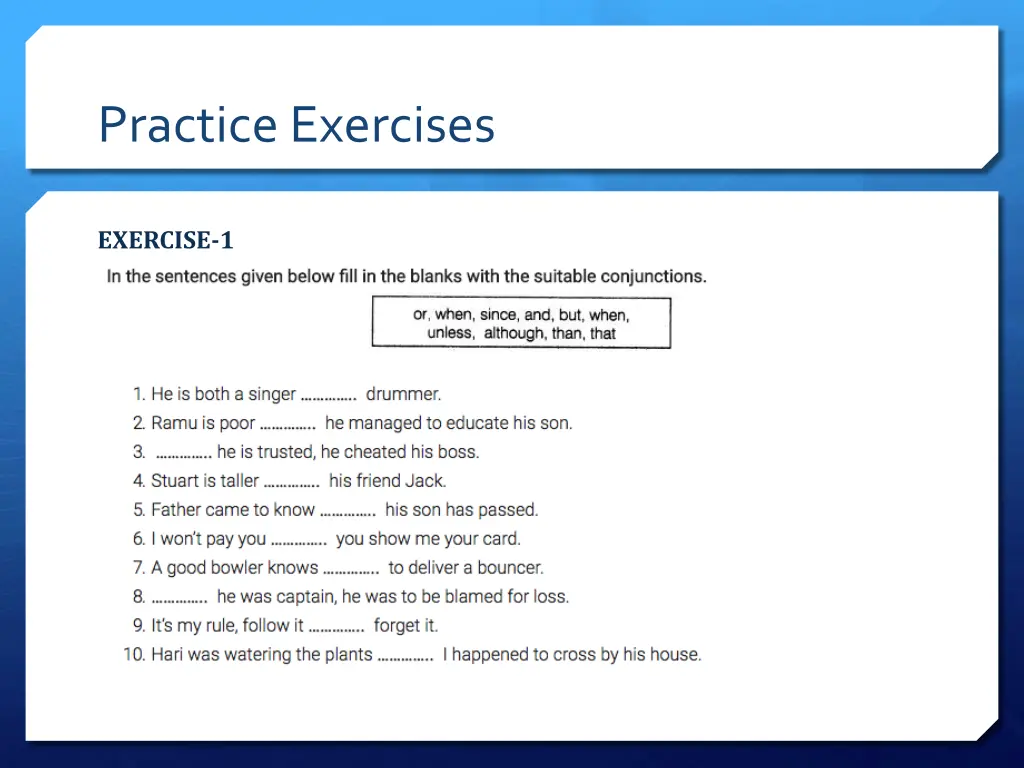 practice exercises