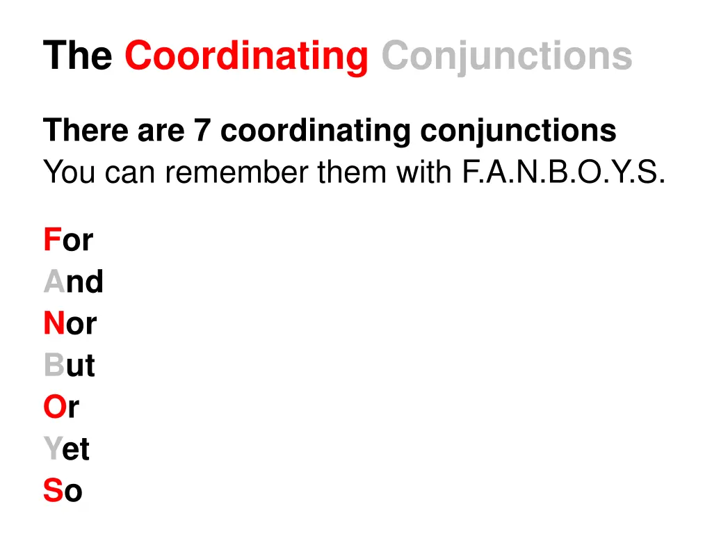 the coordinating conjunctions