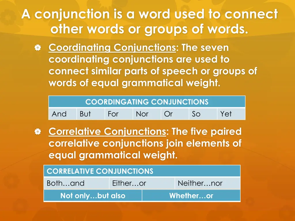 a conjunction is a word used to connect other