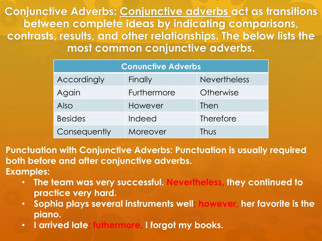 conjunctive adverbs conjunctive adverbs