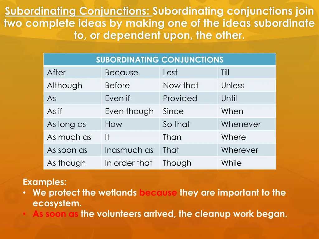 subordinating conjunctions subordinating