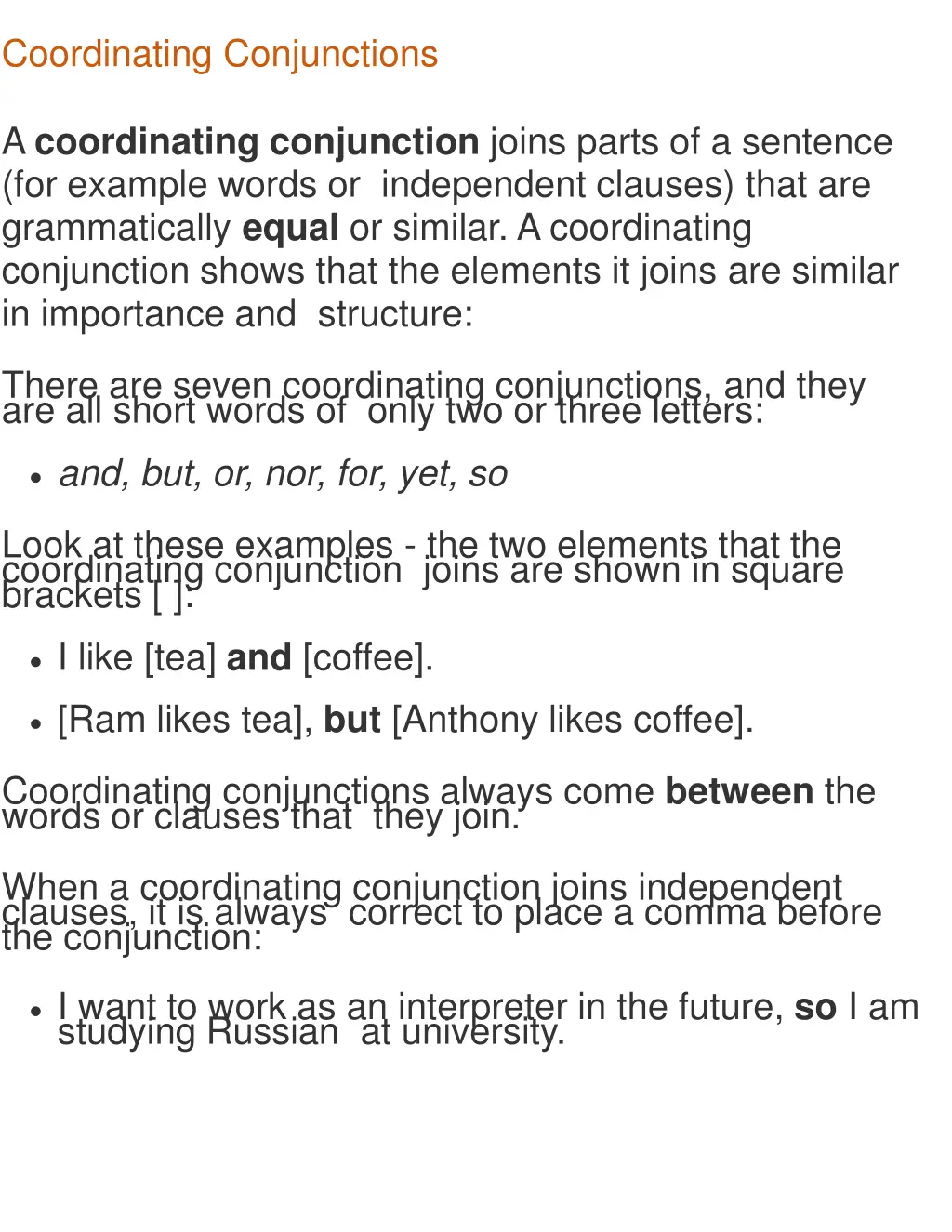 coordinating conjunctions