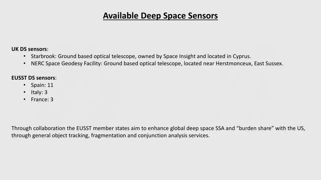 available deep space sensors