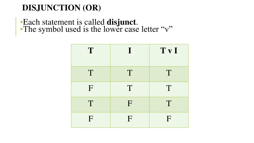 disjunction or each statement is called disjunct