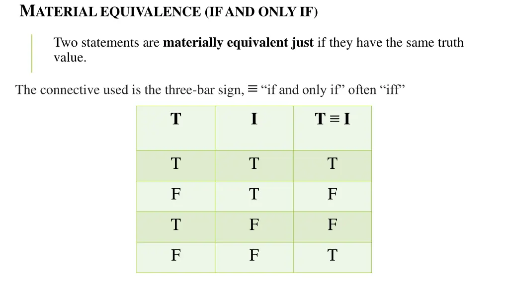 m aterial equivalence if and only if