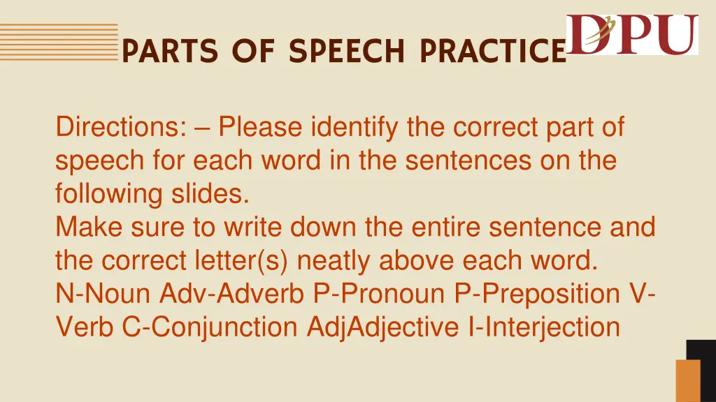 parts of speech practice