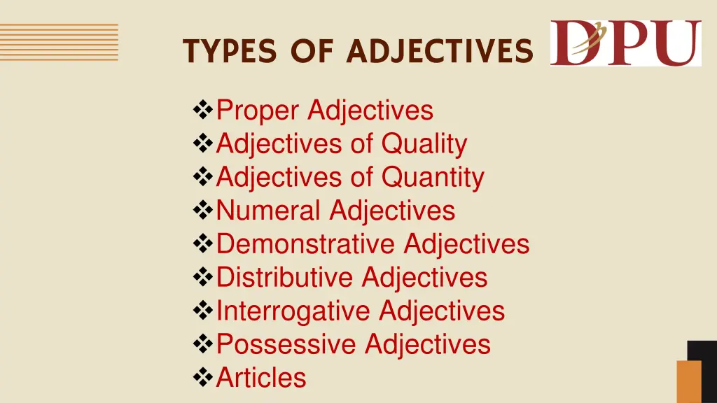 types of adjectives